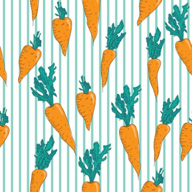 Sorunsuz doku. Mavi çizgili beyaz zemin üzerine havuç