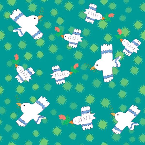 Swhite kuşlar ve çiçekler. Sorunsuz vektör desen Tekstil veya ambalaj kağıdı.