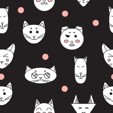 Komik Kediler. Sorunsuz doku. Vektör Lineer namlu