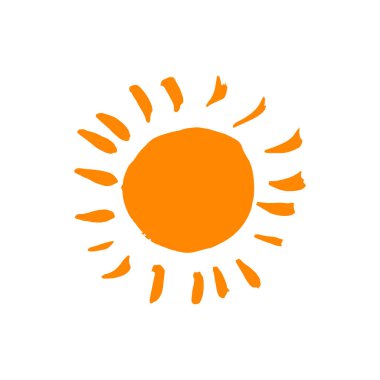 Doodle grunge tarzı ikon. El boyası, fırça çizimi. Beyaz bir arka planda izole edilmiş. Taslak çizimi. Güneş simgesi