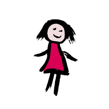 Kız ikonu. El boyası, fırça çizimi. Beyaz bir arka planda izole edilmiş. Doodle grunge tarzı ikon. Dekoratif unsur. Özet, satır simgesi, çizgi film illüstrasyonu