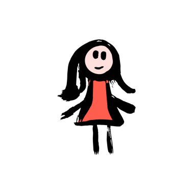 El boyası, fırça çizimi. Beyaz bir arka planda izole edilmiş. Kız ikonu. Doodle grunge tarzı ikon. Özet, satır simgesi, çizgi film illüstrasyonu