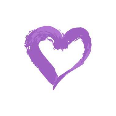 Kalp, aşk ikonu. El boyası, fırça çizimi. Beyaz bir arka planda izole edilmiş. Doodle grunge tarzı ikon. Dekoratif unsur. Taslak, çizgi film ikonu, karikatür çizimi. Sevgililer Günü