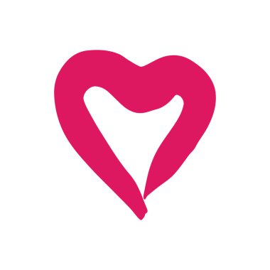 Romantik ikon, kalp. El boyası, fırça çizimi. Beyaz bir arka planda izole edilmiş. Doodle grunge tarzı ikon. Taslak çizimi. Etiket, iğne