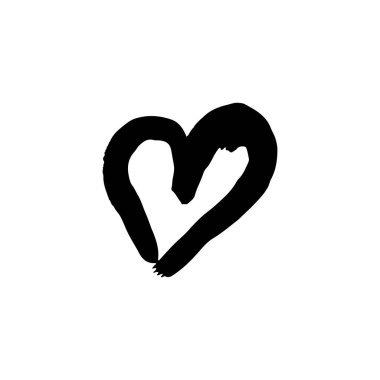 Romantik ikon, kalp. El boyası, fırça çizimi. İzole edilmiş. Doodle grunge tarzı ikon. Etiket iğnesi