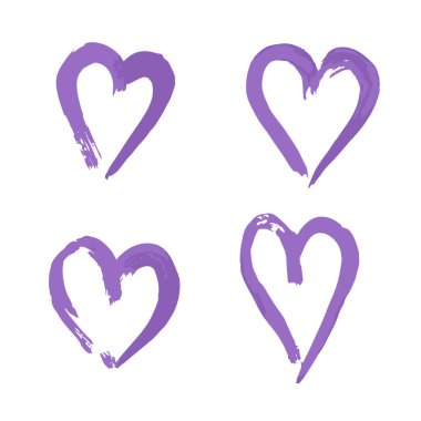 Romantik ikon seti, kalp. El boyası, fırça çizimi. Beyaz bir arka planda izole edilmiş. Doodle grunge tarzı ikon. Özet, karikatür çizimi