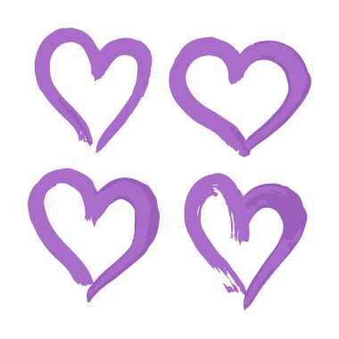 Romantik ikon seti, kalp. El boyası, fırça çizimi. Beyaz bir arka planda izole edilmiş. Doodle grunge tarzı ikon. Taslak simgesi, çizgi film illüstrasyonu