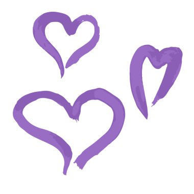 Romantik ikon seti, kalp. El boyası, fırça çizimi. Beyaz bir arka planda izole edilmiş. Doodle grunge tarzı ikon. Özet, satır simgesi, çizgi film illüstrasyonu