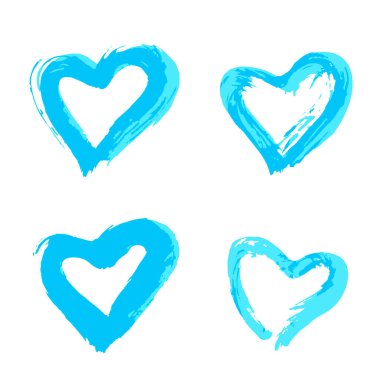 Romantik ikon seti, kalp. El boyası, fırça çizimi. İzole edilmiş. Doodle grunge tarzı ikon. Özet, karikatür çizimi