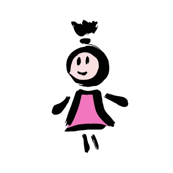 Mädchen Ikone Handzeichnung Farbe Pinselzeichnung Vereinzelt Auf Weißem Hintergrund Doodle — Stockvektor