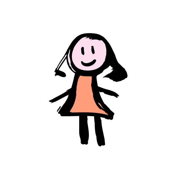 Handzeichnung Farbe Pinselzeichnung Vereinzelt Auf Weißem Hintergrund Mädchen Ikone Doodle — Stockvektor
