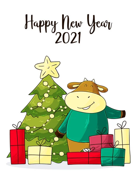 2021 Happy Nieuw Jaar Illustratie Voor Kinderen Maanhoroscoopteken Chinees Nieuwjaar — Stockvector