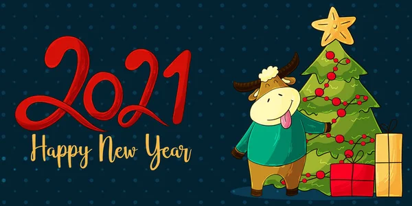 2021 Feliz Año Nuevo Escritura Texto Letra Mano Ilustración Infantil — Vector de stock