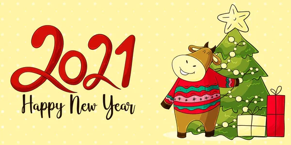 2017 Happy New Year Text Sletletlettering 중국의 2021 황소의 해입니다 — 스톡 벡터