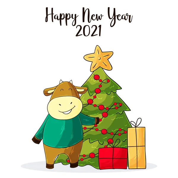 2021 Happy New Year Zodiac Cartoon Character Traditional Chinese New — Stockvector