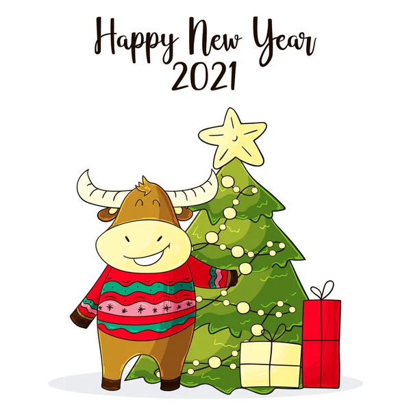 2021 Happy New Year Zodiac Cartoon Character Traditional Chinese New — Stockvector