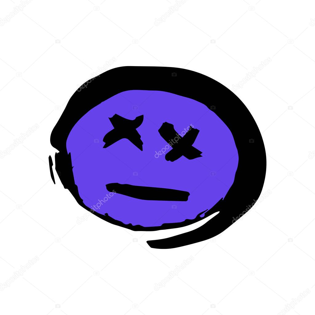 Hand drawing paint, brush drawing. Isolated on a white background. Doodle grunge style icon. Outline, line icon, cartoon illustration. Smiley, dead icon