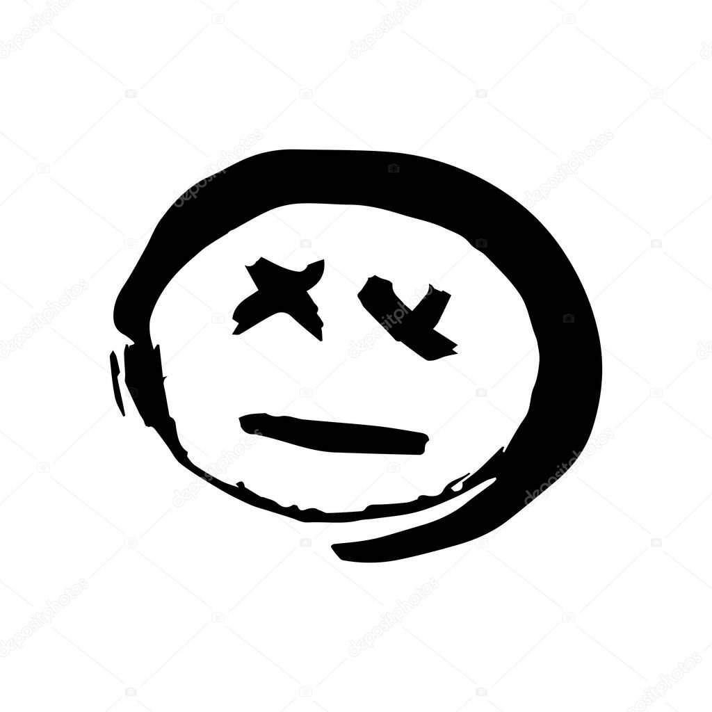 Hand drawing paint, brush drawing. Isolated on a white background. Doodle grunge style icon. Decorative element. Outline, line icon, cartoon illustration. Smiley, dead icon