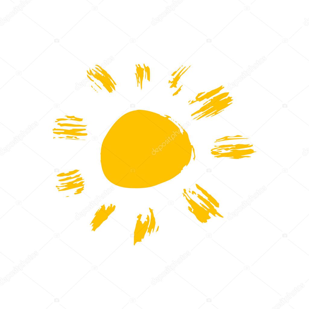 Sun icon. Doodle grunge style icon. Hand drawing paint, brush drawing. Isolated on a white background. Outline icon, cartoon illustration