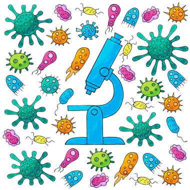 Vector of viruses on white background. Bacteria, germs microorganism, virus cell