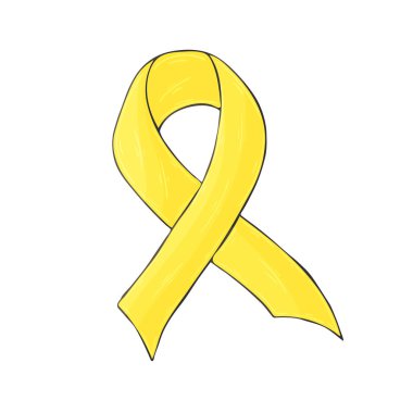Vector icon in hand draw style. Image isolated on white background. Yellow ribbon. Bone tumor, Osteosarcoma