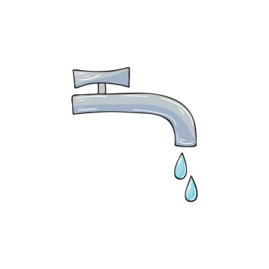 Vector icon in hand draw style. Image isolated on white background. Bathroom and its components. Hygiene products. Faucet with water, sink