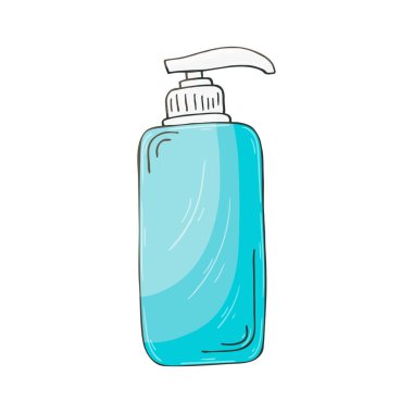 Medical icon. Vector illustration in hand draw style. Isolated. Medical instrument. Liquid soap, Antiseptic, sanitizer