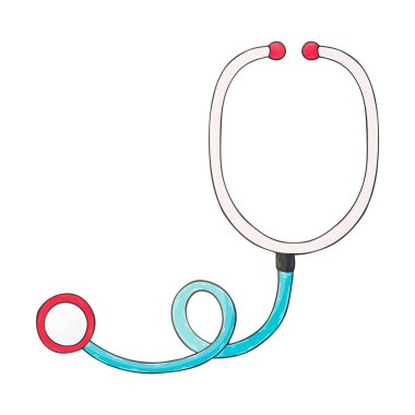 Medical icon. Vector illustration in hand draw style. Image isolated on white background. Medical instrument. Stethoscope