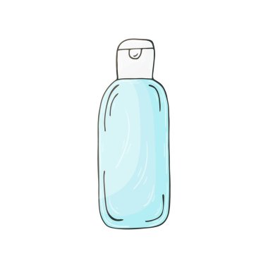 Medical icon. Vector illustration in hand draw style. Image isolated on white background. Medical instrument. Liquid soap, Antiseptic, sanitizer