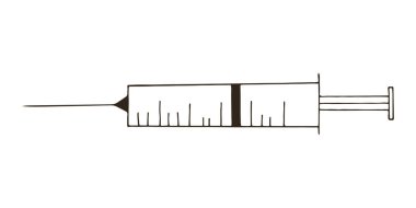Contour medical icons. Vector illustration in hand draw style. Image is isolated on a white background. Medical instrument. Syringe, injection