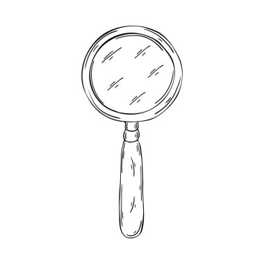 Contour Tıp ikonu. Elle çizim tarzında vektör illüstrasyonu. Resim beyaz arkaplanda izole edildi. Tıbbi alet. Loupe, büyüteç