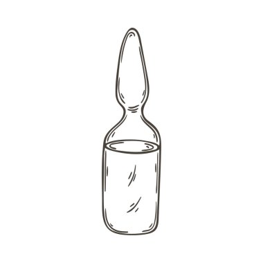 Contour Tıp ikonu. Elle çizim tarzında vektör illüstrasyonu. Resim beyaz arkaplanda izole edildi. Tıbbi alet. İlaç ve ilaç dolu cam şişeler.