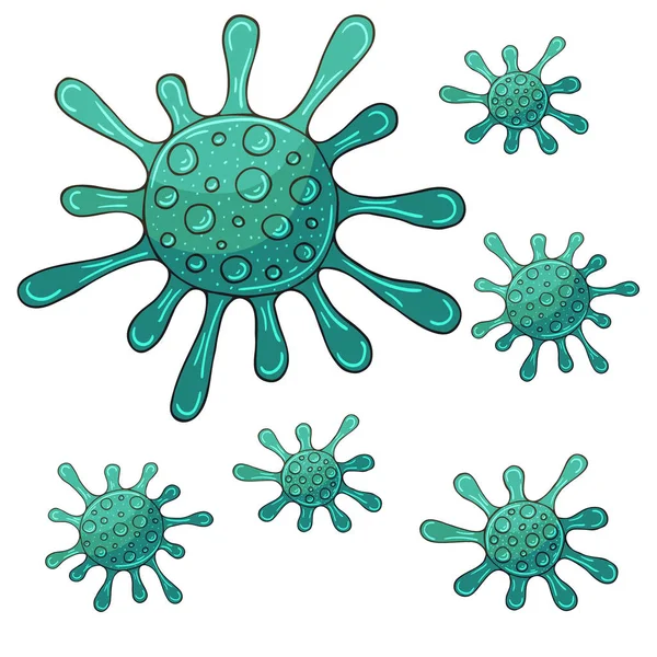 Bacteria Germs Microorganis Virus Cell Icons Set Outbreak Coronavirus — Stock Vector