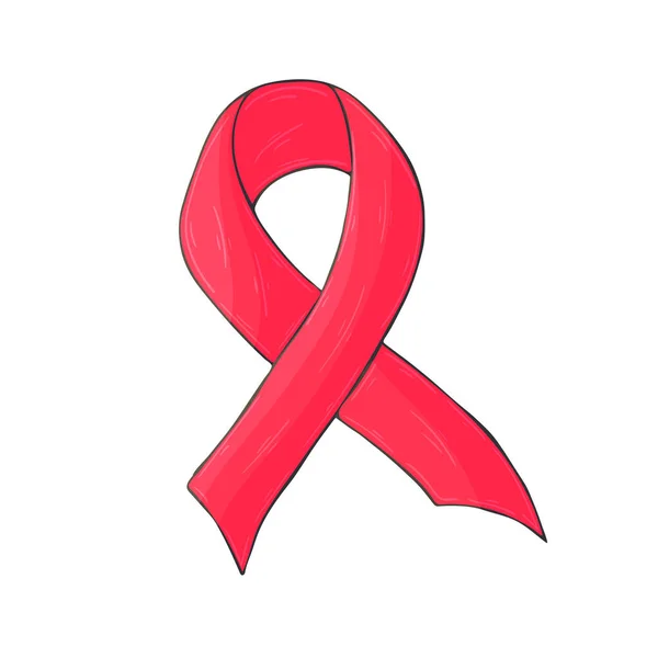 手描きでベクトルアイコン 白い背景に隔離された画像 赤いリボン エイズ問題 — ストックベクタ