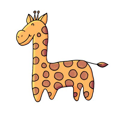 Zürafa. Deniz teması simgesi elde çizim stili. Deniz yaşamının sevimli çocuksu çizimi. Simge, rozet, çıkartma, kıyafet baskısı