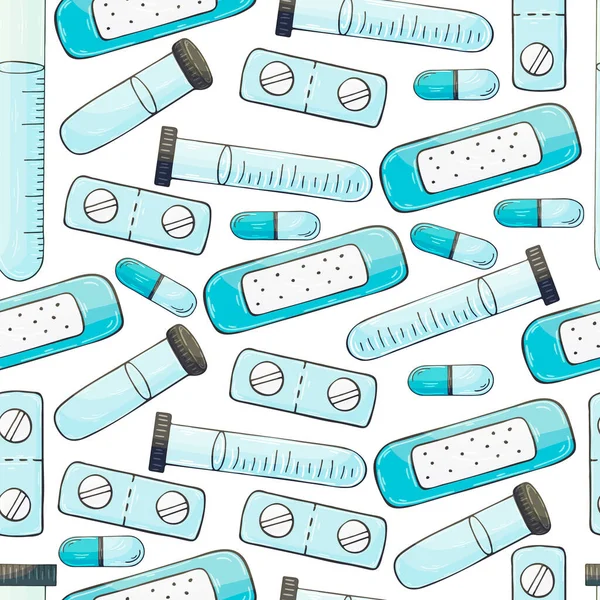 Patrón Sin Costuras Instrumentos Médicos Dibujos Animados Estilo Dibujo Mano — Vector de stock