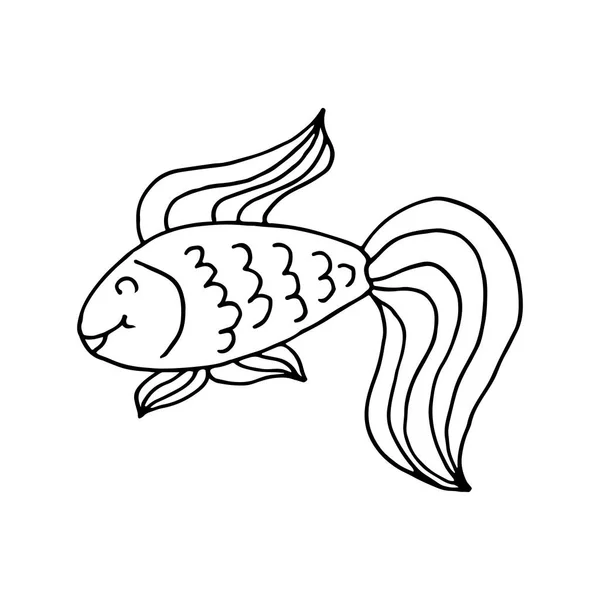 Контур Казкова Риба Піктограма Морської Теми Стилі Малювання Мила Дитяча — стоковий вектор