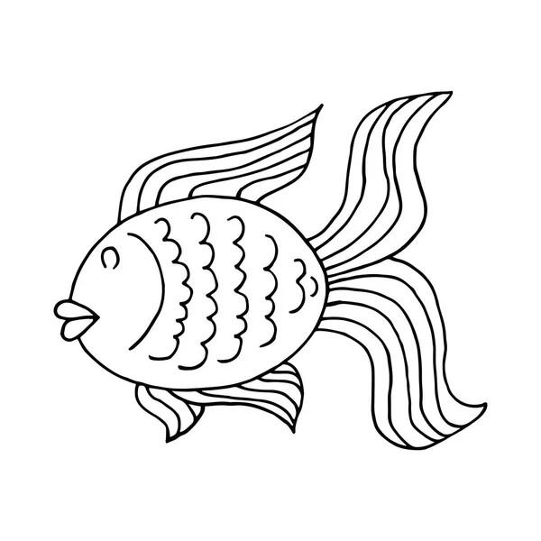 Contour Beautiful Fish Marine Theme Icon Hand Draw Style Cute — Stock Vector