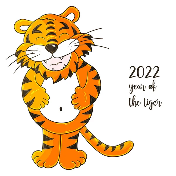 Символ 2022 Года Векторная Иллюстрация Тигром Стиле Ручной Работы Новый — стоковый вектор