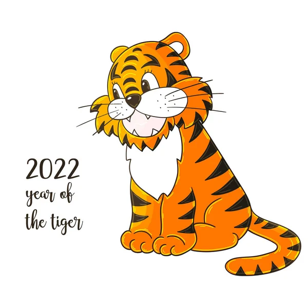 Символ 2022 Года Иллюстрация Тигром Стиле Ручной Работы Новый 2022 — стоковый вектор