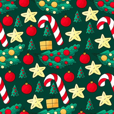 Kalıplar el çekme tarzında. Yeni yıl. Yıldızlı kusursuz vektör deseni, Noel ağacı süslemeleri. Kumaş için kullanılabilir.