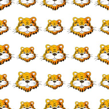 Kaplan yüzlü kusursuz vektör deseni. Kalıplar el çekme tarzında. 2022 yılbaşı tatili. Kaplan Yılı. Kumaş için kullanılabilir.