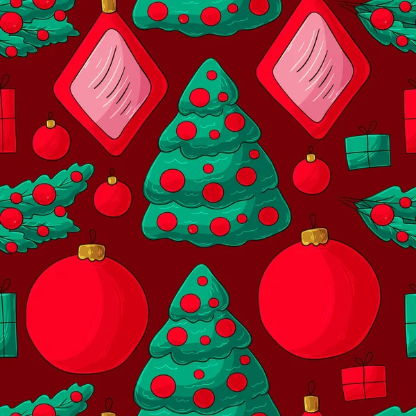 Fêtes Nouvel Modèle Vectoriel Sans Couture Avec Décorations Arbres Noël — Image vectorielle