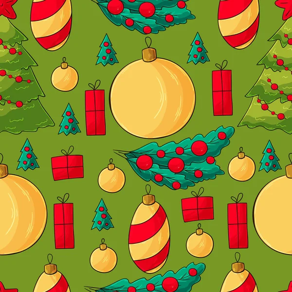 Modèle Vectoriel Sans Couture Avec Décorations Arbres Noël Cadeaux Modèle — Image vectorielle