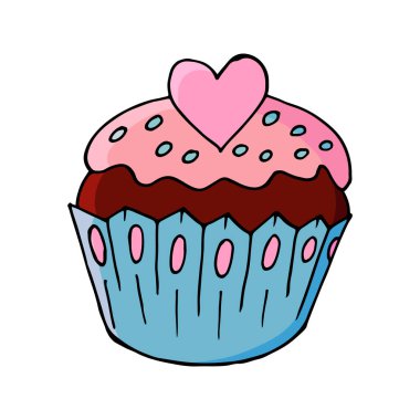 Kalpli kek ikonu, elde kek çizim stili. Tasarımınız için vektör illüstrasyonu. Tatlı hamur işleri, tatlı kekler. İmzala