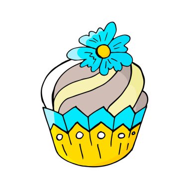 Çiçekli kek ikonu, el yapımı kek. Tasarımınız için vektör illüstrasyonu. Tatlı hamur işleri, tatlı kekler. İmzala