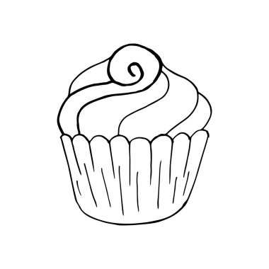 Kekin doğrusal simgesi, el yapımı kek. Tasarımınız için vektör illüstrasyonu. Çizim çizimi, boyama kitabı