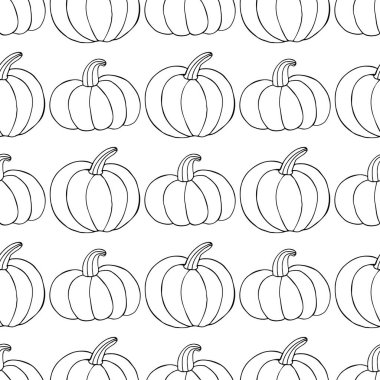 Cadılar Bayramı tasarımı için kusursuz desen. Elle çizim tarzında vektör illüstrasyonu. Şirin balkabaklarıyla renklendirme