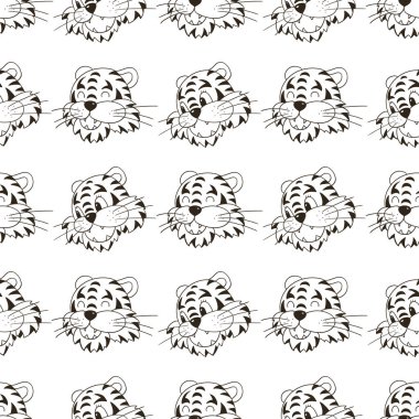 Kaplan yüzlü renksiz vektör deseni. Kalıplar el çekme tarzında. 2022 yılbaşı tatili. Kaplan Yılı. Kumaş, ambalaj vesaire için kullanılabilir