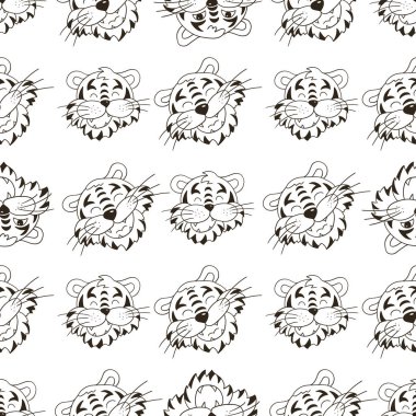 Kaplan yüzlü kusursuz vektör deseni. Renkli desen el çizimi tarzında. Yeni Yıl 2022